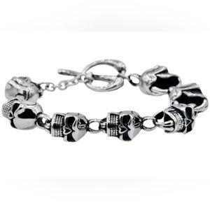BLACKJACK Mens Stainless Steel Skull Bracelet BJB118 NWT